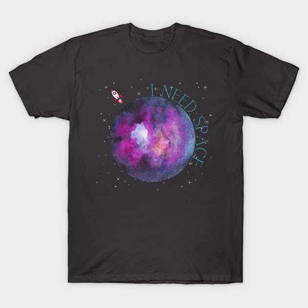 I Need Space - Watercolor T-Shirt by LemonMade